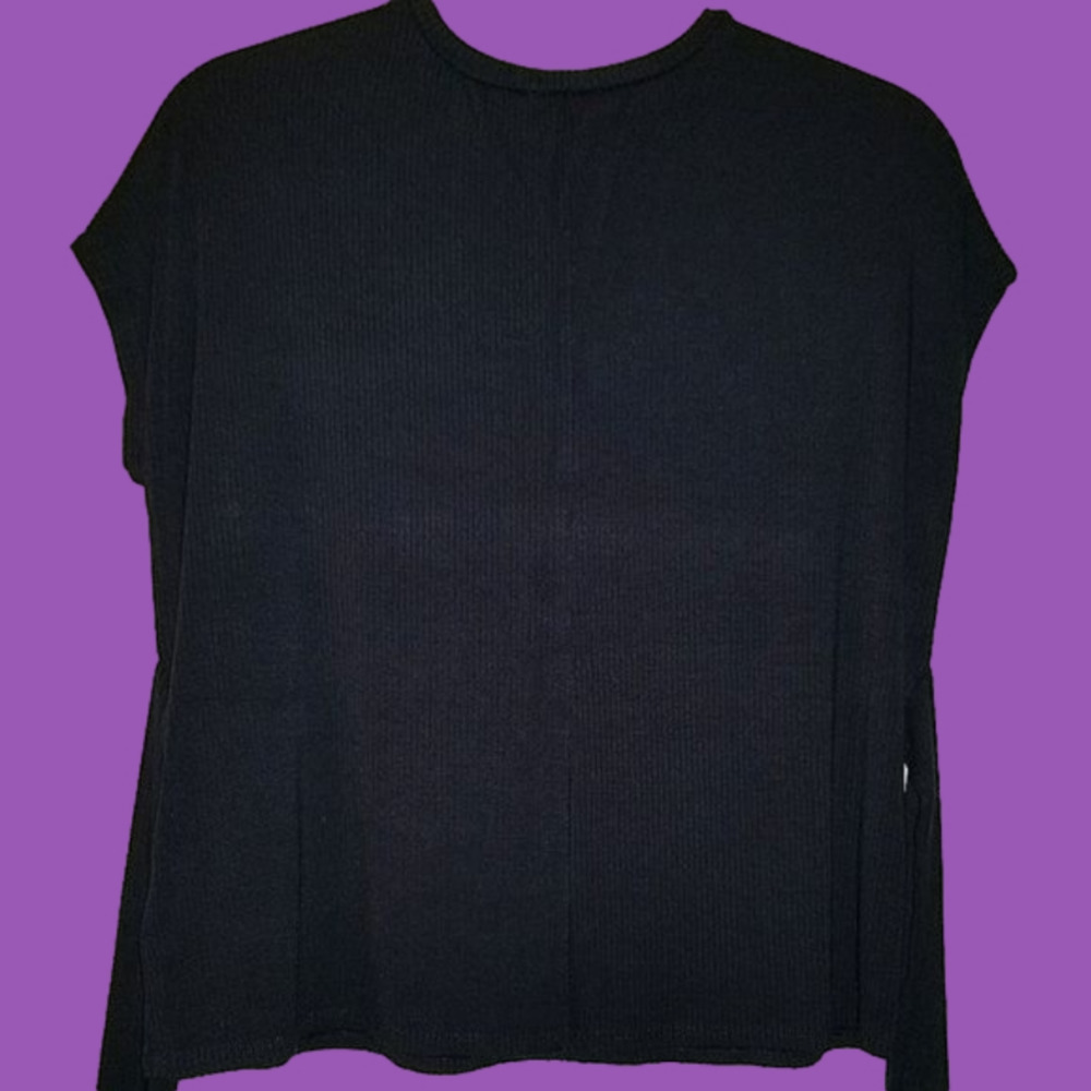 Express Navy Blue Ribbed Tie Front Tee Top XS - Picture 5 of 7